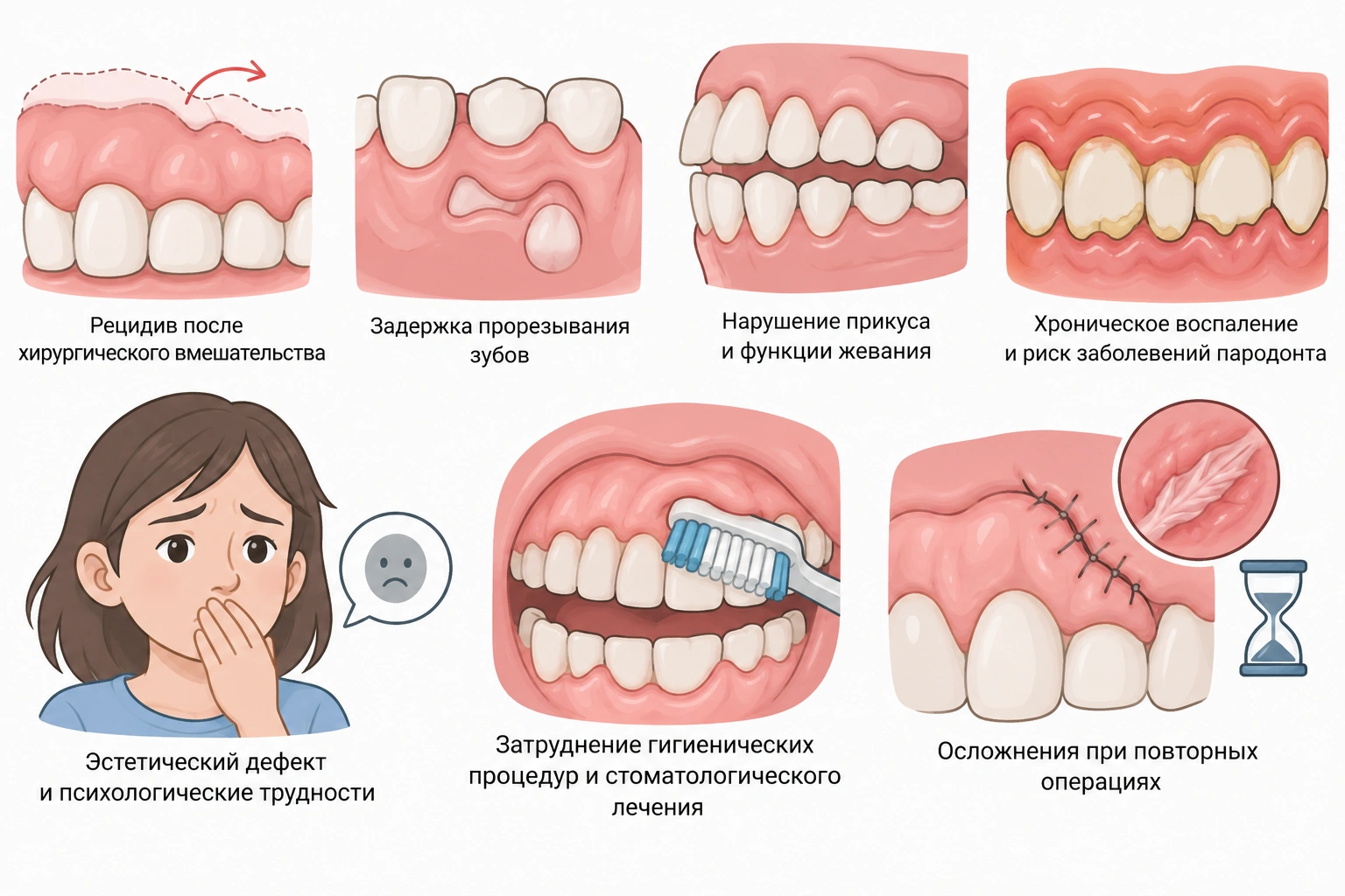 Возможные осложнения фиброматоза десен