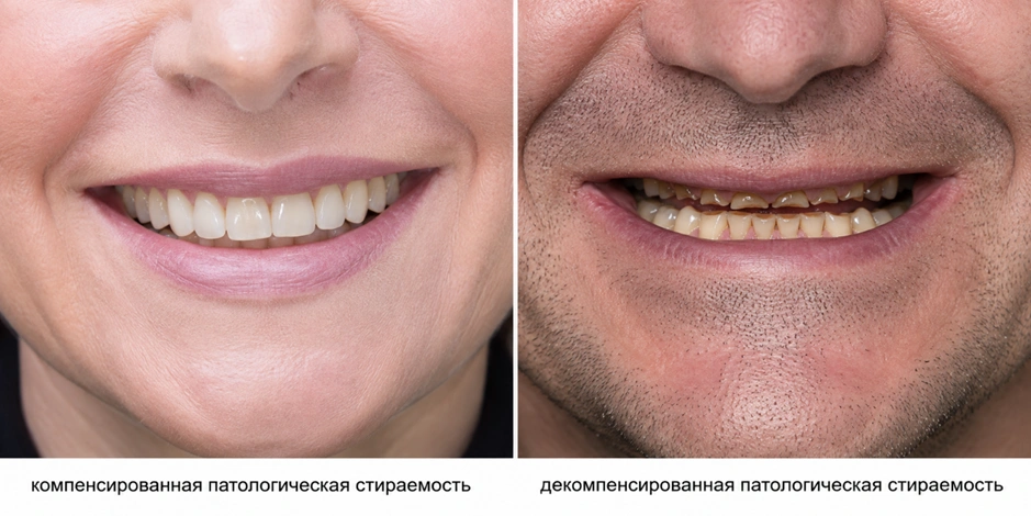 Формы патологической стираемости по тому, как организм компенсирует потерю высоты прикуса