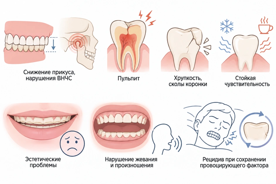 Возможные осложнения патологической стираемости при отсутствии лечения